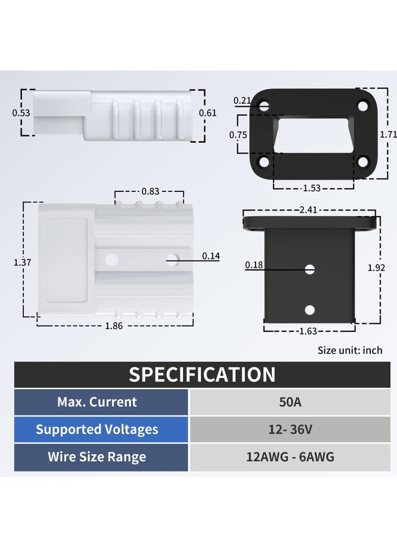 Captaintech 50 Amp Battery Quick Connect Connector Kit - 6/8/10/12 Gauge Battery Quick Disconnect Cable Connector Plug with Mounting Bracket for Boat Winch Car Trolling Motor - 6 Pack - Image 2