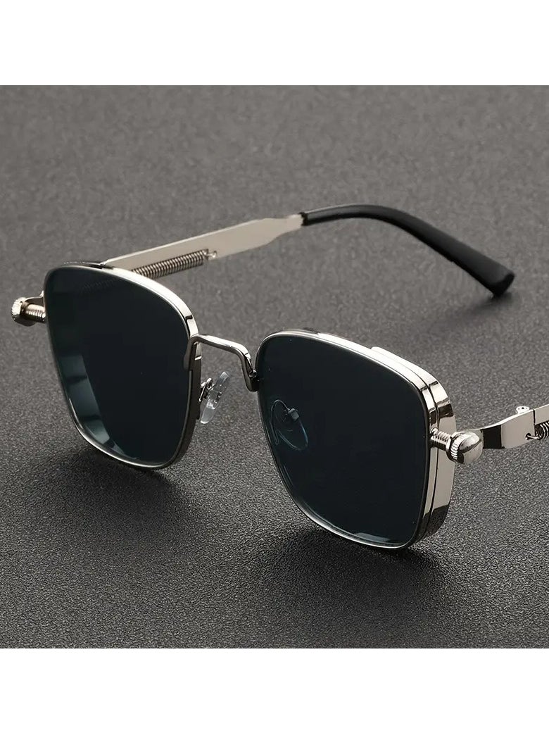 Retro Retro Cool Steampunk Glasses Silvery Square Metal Frame Fashion Glasses For Men Women Outdoor Sports  - Image 1