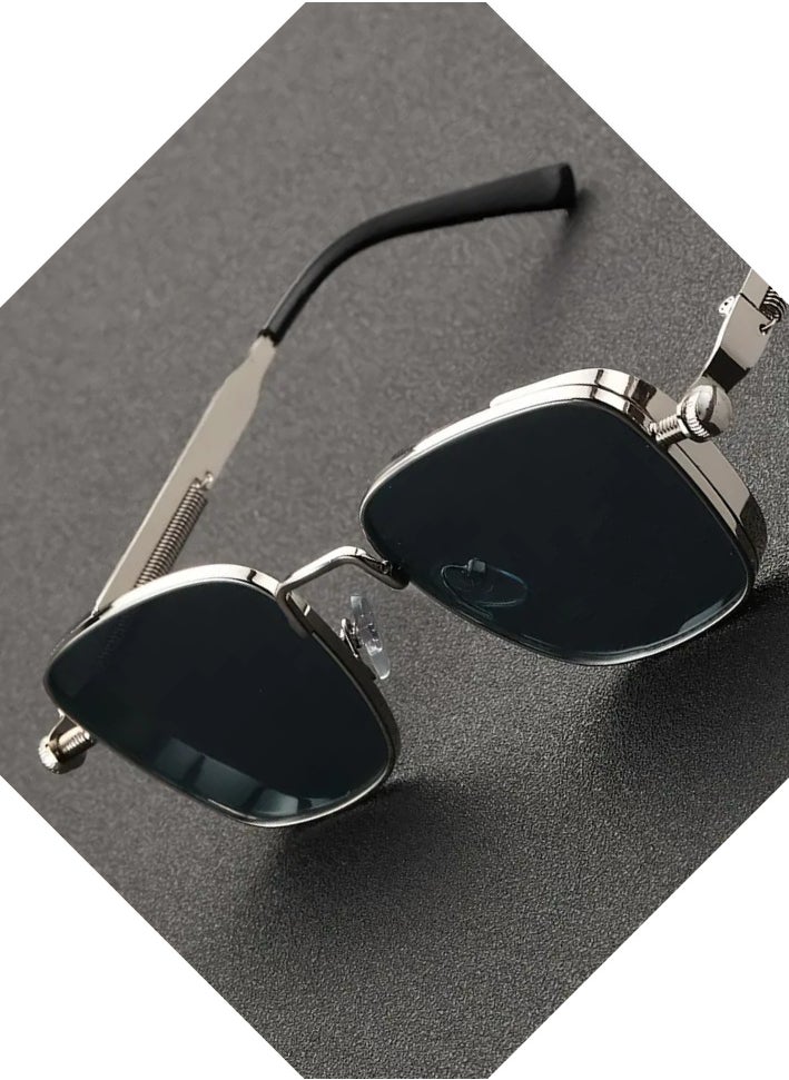 Retro Retro Cool Steampunk Glasses Silvery Square Metal Frame Fashion Glasses For Men Women Outdoor Sports  - Image 5