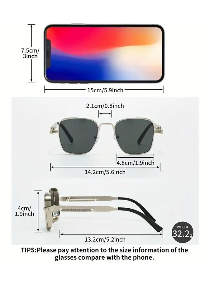 Retro - Retro Cool Steampunk Glasses Silvery Square Metal Frame Fashion Glasses For Men Women Outdoor Sports - Image 1