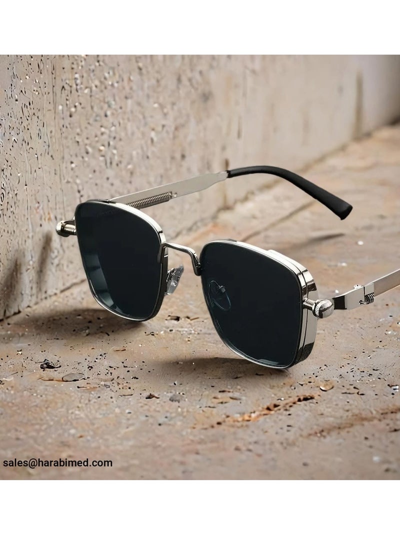 Retro - Retro Cool Steampunk Glasses Silvery Square Metal Frame Fashion Glasses For Men Women Outdoor Sports - Image 1