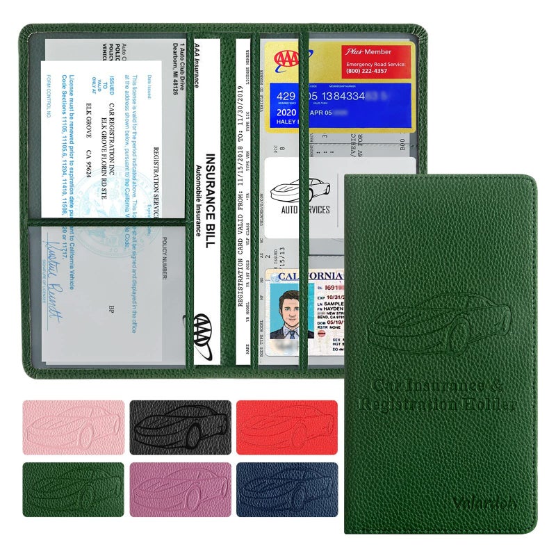 Valardoh Premium Car Registration and Insurance Card Holder, Car Document Holder for Cards, Driver License & other Essential Documents (Dark Green) - Image 1