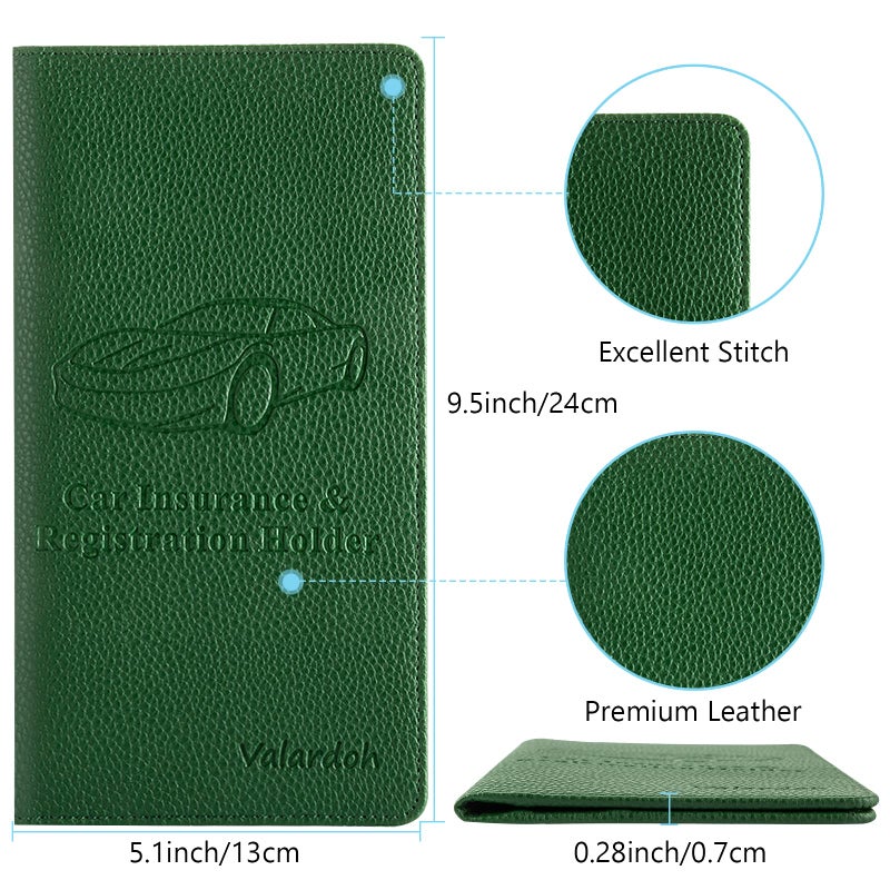 Valardoh Premium Car Registration and Insurance Card Holder, Car Document Holder for Cards, Driver License & other Essential Documents (Dark Green) - Image 4