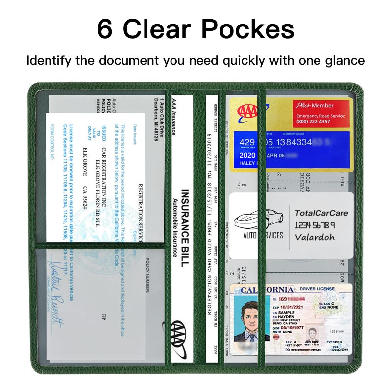 Valardoh Premium Car Registration and Insurance Card Holder, Car Document Holder for Cards, Driver License & other Essential Documents (Dark Green) - Image 3