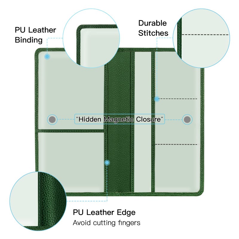 Valardoh Premium Car Registration and Insurance Card Holder, Car Document Holder for Cards, Driver License & other Essential Documents (Dark Green) - Image 2