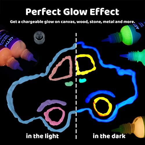 ARTME Glow in The Dark Paint, Glow Paint Set of 12 Bright Colors 30ml/1oz, Long Lasting Glow Fluorescent Perfect for Art Painting, DIY projects, Easter, Halloween, and Christmas Decorations - Image 3