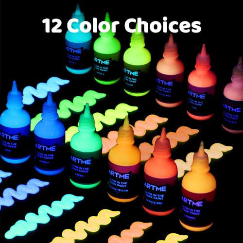 ARTME Glow in The Dark Paint, Glow Paint Set of 12 Bright Colors 30ml/1oz, Long Lasting Glow Fluorescent Perfect for Art Painting, DIY projects, Easter, Halloween, and Christmas Decorations - Image 2