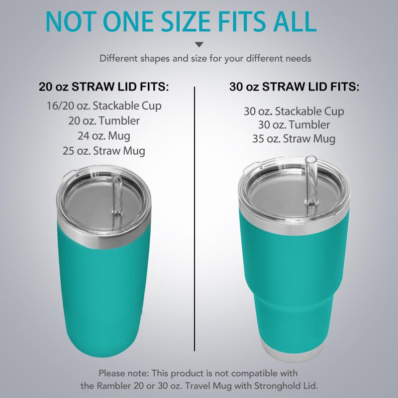 SOONSURE 20 oz Tumbler Straw Lid, Replacement Lids Compatible for YETI Rambler 16/20 oz Stackable Cup, 24 oz Mug, 25 oz Straw Mug, BPA Free and Shatter-proof Travel Tumbler Top Lids Cover, 2 Pack - Image 2