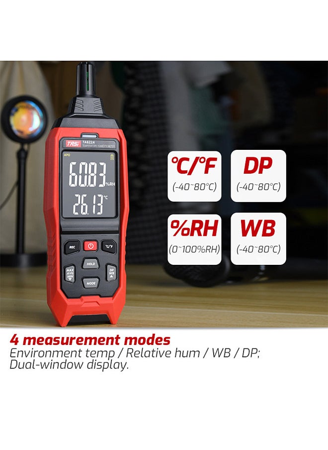 TASI - TA622B High Accuracy Digital Handheld Temperature Humidity Meter Digital Dew Point Thermometer Wet Bulb Temperature Ambient Temperature Hygrometer with Min/Max/Avg Data Hold Automatic Shutdown - Image 1