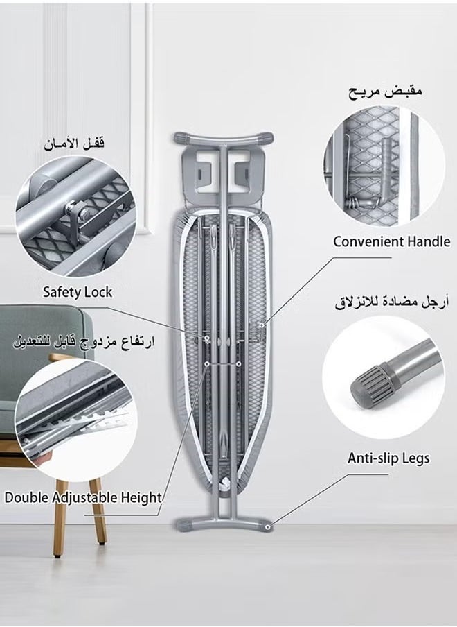 VOGMAX - Ironing board with grey heat shield, height-adjustable, 110x30x80 cm - Image 1