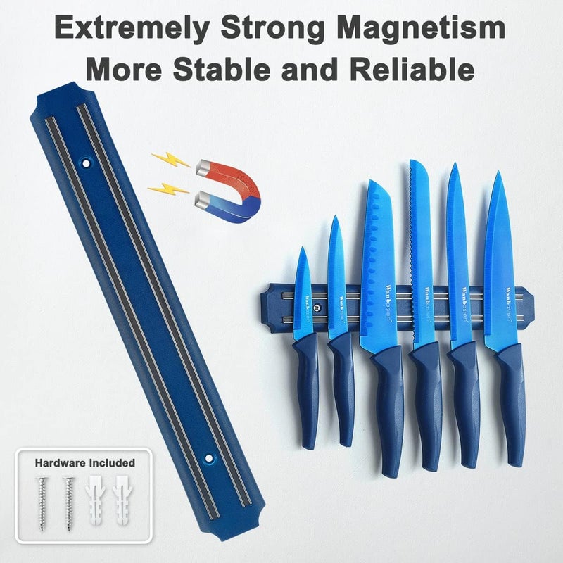Wanbasion 7 Piece Blue Kitchen Knife Set with Magnetic Strip, Kitchen Knife Set Stainless Steel, Sharp Knife Set for Kitchen for Meat Vegetable Cutting - Image 4