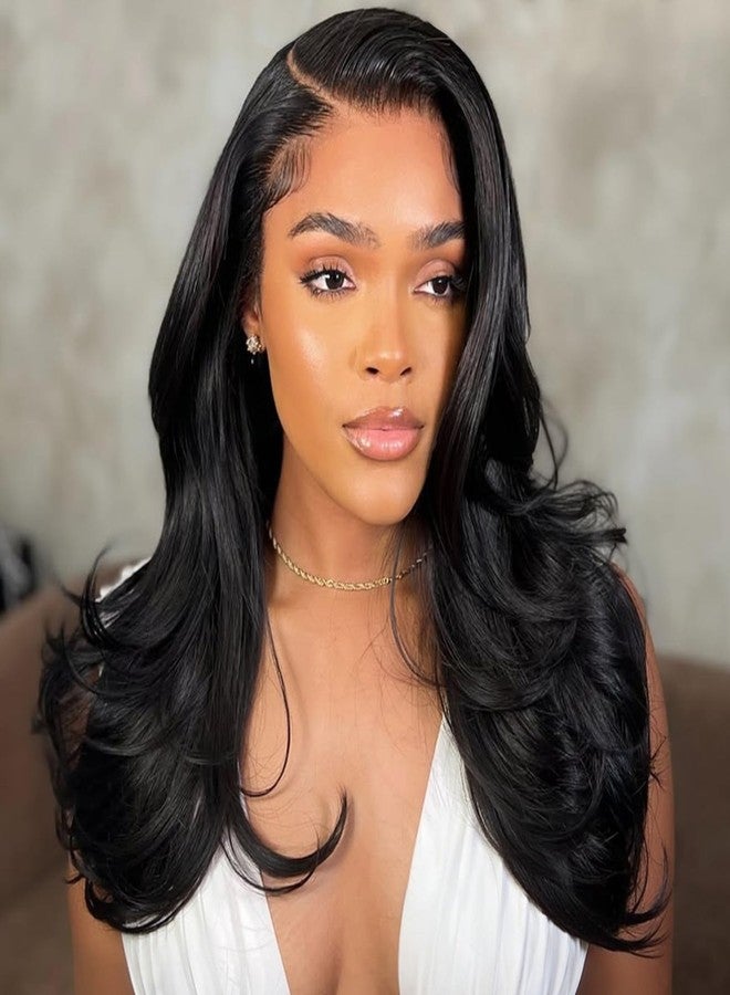 WIGER 13x6 Synthetic HD Lace Front Wig Black Salon-level Straight Layered Wigs Blow Out Frontal Wigs Ultra Melted Hairline Glueless Wigs Medium Length for Women Daily Use - Image 1