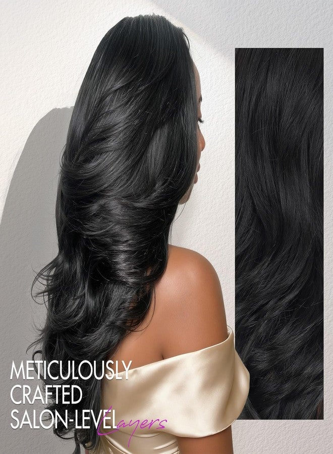 WIGER 13x6 Synthetic HD Lace Front Wig Black Salon-level Straight Layered Wigs Blow Out Frontal Wigs Ultra Melted Hairline Glueless Wigs Medium Length for Women Daily Use - Image 4