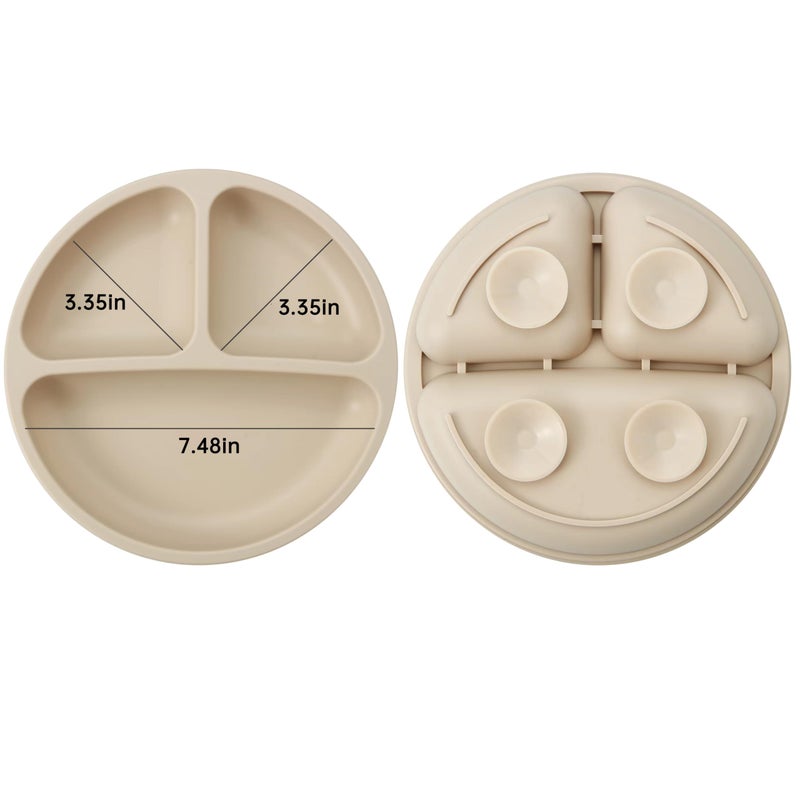 PandaEar Silicone Baby Feeding Set| 2 Pack Silicone Divided Suction Plate and 2 Pack Tiny Cup with 2 Spoons 2 Forks| Baby Led Weaning Supplies Self Feeding Eating Utensils (Light Tan/Walnut) - Image 3