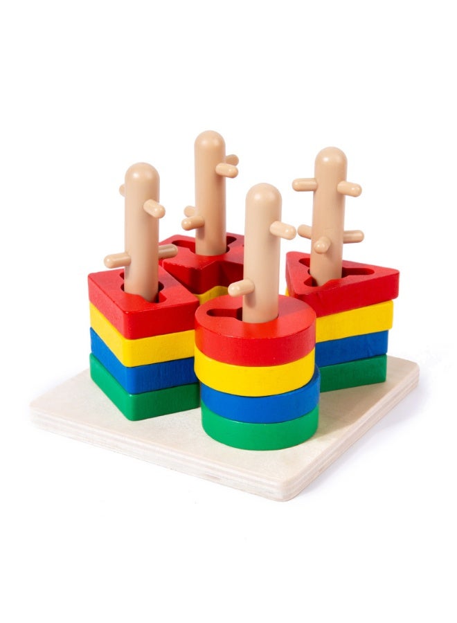 Capstro Montessori Wooden Learning Toy Set – 6-in-1 Educational Collection with Shape Sorting Puzzles (Three-Part, Four Pillar & Five Column), Lion Bead Maze, Penguin Teaching Clock & Rainbow Xylophone for Kids - Image 4