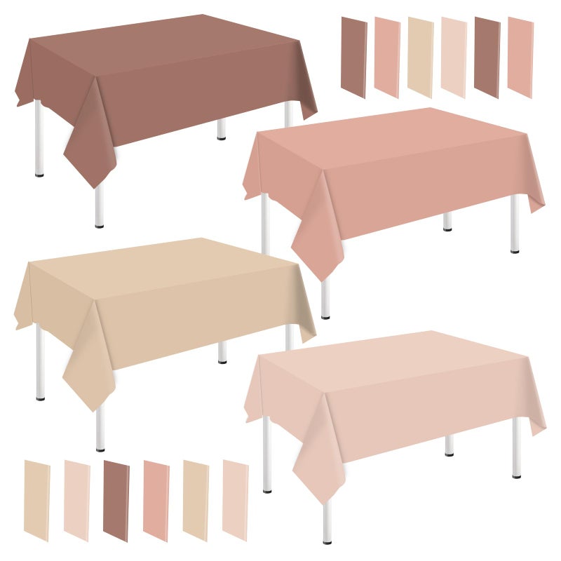 Whaline 12Pcs Boho Brown Plastic Tablecloth Rectangle Table Cover 4 Brown Colors Waterproof Table Cloth for Party Decoration Supplies, 54 x 108 Inch - Image 1