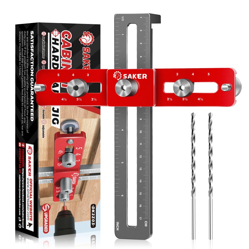 Saker Cabinet Hardware Doweling Jig - Cabinet Handle Template Tool for Knobs and Pull - Adjustable Self Centering Punch Locator Precise Woodworking Drill Guide (5" Jig Saw) - Image 1