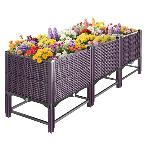 Klippehop Raised Garden Bed with Reinforcement Rods Elevated Planter Boxes for Outdoor Plants with Drainage Holes for Flowers Vegetables Herbs Patio Backyard Deck Balcony, Purple - Image 1