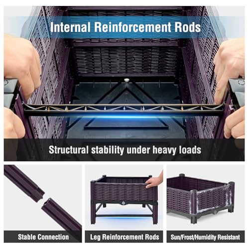 Klippehop Raised Garden Bed with Reinforcement Rods Elevated Planter Boxes for Outdoor Plants with Drainage Holes for Flowers Vegetables Herbs Patio Backyard Deck Balcony, Purple - Image 5