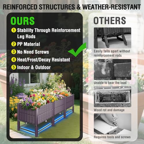 Klippehop Raised Garden Bed with Reinforcement Rods Elevated Planter Boxes for Outdoor Plants with Drainage Holes for Flowers Vegetables Herbs Patio Backyard Deck Balcony, Purple - Image 3