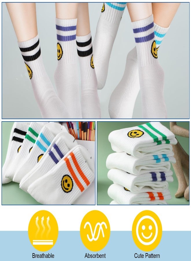Bunnycool 10 Pairs Cute Smiling Face Socks Cotton Striped Tube Novelty Funny Crew Double Stripes Smile Athletic Socks for Women Girls - Image 4