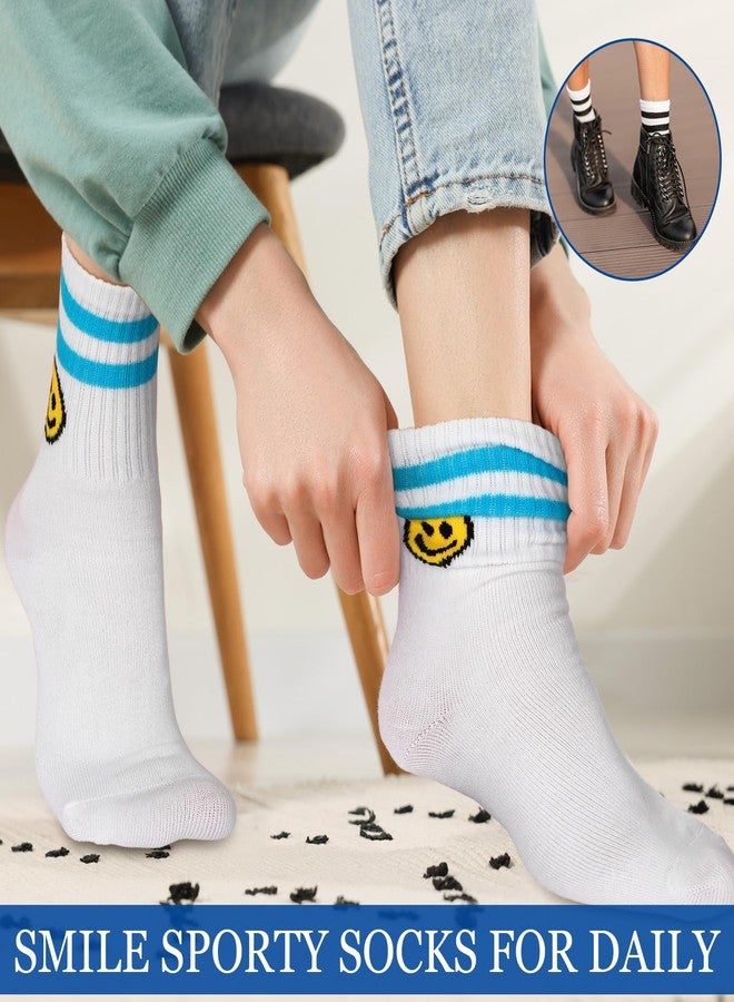 Bunnycool 10 Pairs Cute Smiling Face Socks Cotton Striped Tube Novelty Funny Crew Double Stripes Smile Athletic Socks for Women Girls - Image 5