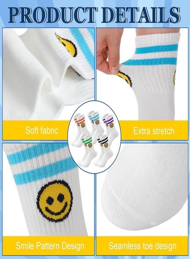Bunnycool 10 Pairs Cute Smiling Face Socks Cotton Striped Tube Novelty Funny Crew Double Stripes Smile Athletic Socks for Women Girls - Image 3