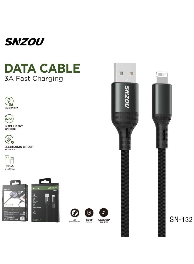 SNZOU SmartCharge 3A USB-A to Lightning Cable SN-132 - Black - Image 1