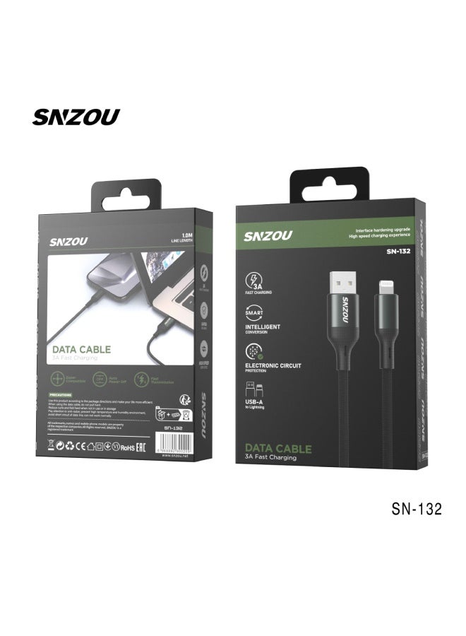SNZOU SmartCharge 3A USB-A to Lightning Cable SN-132 - Black - Image 2