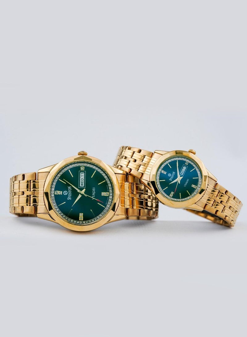 Sveston Verozi Analog Quartz Green Dial Stainless Steel Couple Set Watch SV 7411 - Image 2