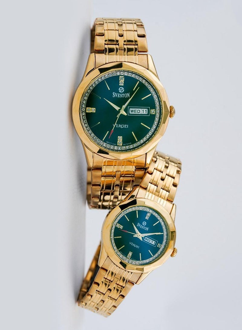 Sveston Verozi Analog Quartz Green Dial Stainless Steel Couple Set Watch SV 7411 - Image 3