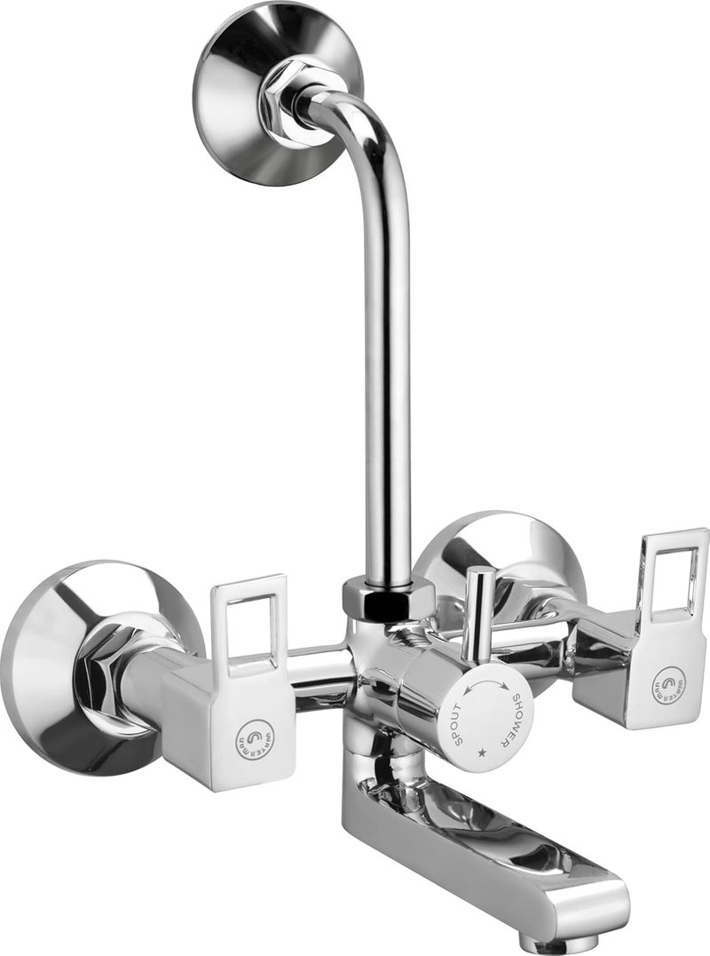 Waterman Cube Brass Wall Mixer 2 in 1 with 250mm Long Adjustable L Bend Pipe for Bathroom Chrome Finish Wall Mixer Faucet Wall Mount Installation Type - Image 1