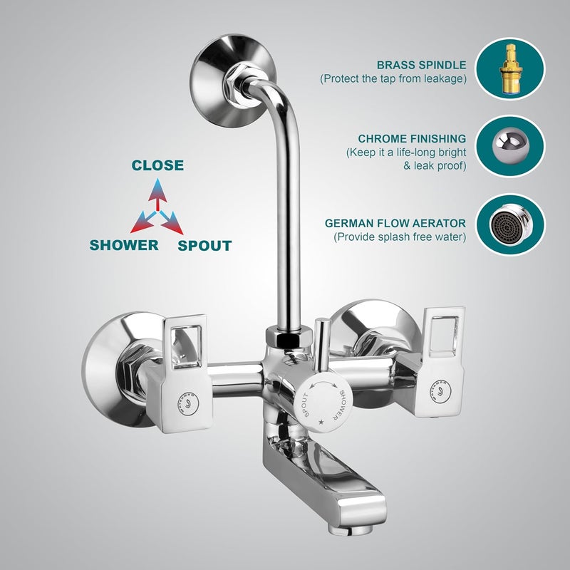 Waterman Cube Brass Wall Mixer 2 in 1 with 250mm Long Adjustable L Bend Pipe for Bathroom Chrome Finish Wall Mixer Faucet Wall Mount Installation Type - Image 4