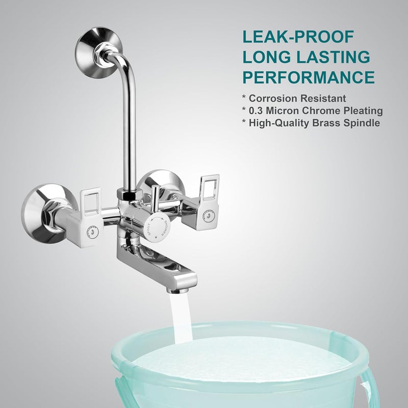 Waterman Cube Brass Wall Mixer 2 in 1 with 250mm Long Adjustable L Bend Pipe for Bathroom Chrome Finish Wall Mixer Faucet Wall Mount Installation Type - Image 5