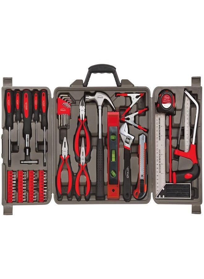 Apollo Tools 71 Piece Complete Household Tool Set with Clamp, Hacksaw, Carpenter Square, Screwdriver and Plier Sets for College, Home Repairs and DIY - Red - DT0204 - Image 1