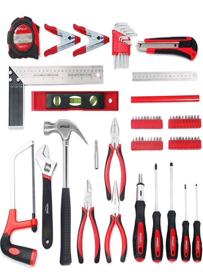 Apollo Tools 71 Piece Complete Household Tool Set with Clamp, Hacksaw, Carpenter Square, Screwdriver and Plier Sets for College, Home Repairs and DIY - Red - DT0204 - Image 4