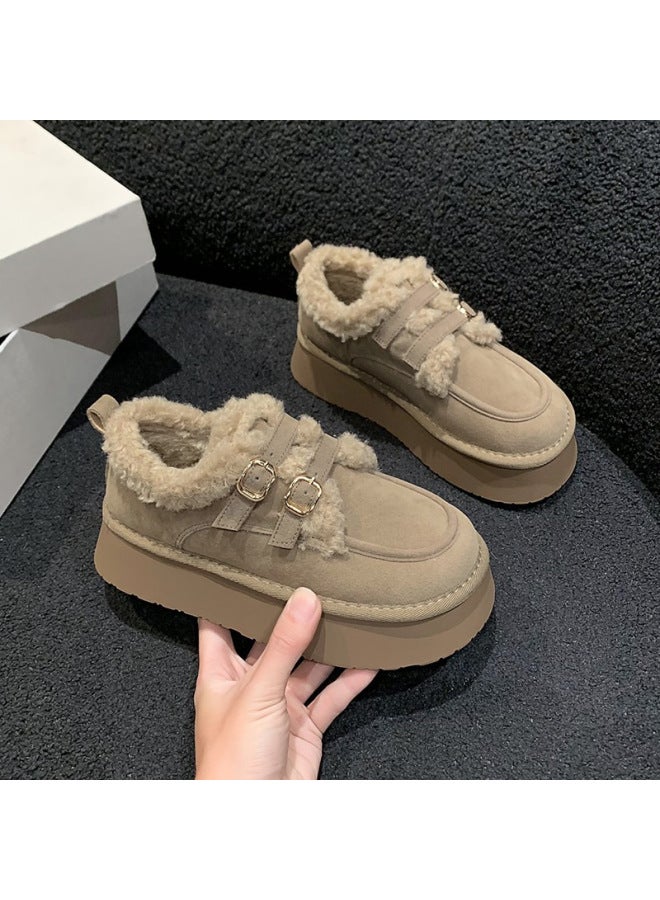 Thick-soled Cotton Shoes For Women's Outer Wear  Winter New Warm Lazy Slip-on Snow Boots Fleece-lined Birkenstock Shoes