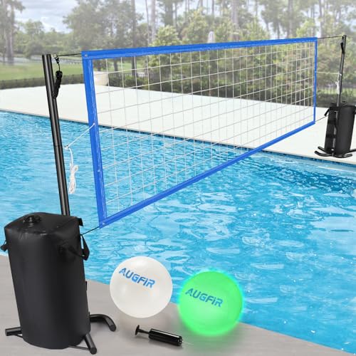 AugFir Pool Volleyball Net Heavyduty Pool Volleyball Set with 2 Pool Volleyballs Stabilizing Pool Volleyball Net Holder with Two 25L Dual Water Bags Support Pool Games for Adults and Family Needs - Image 1