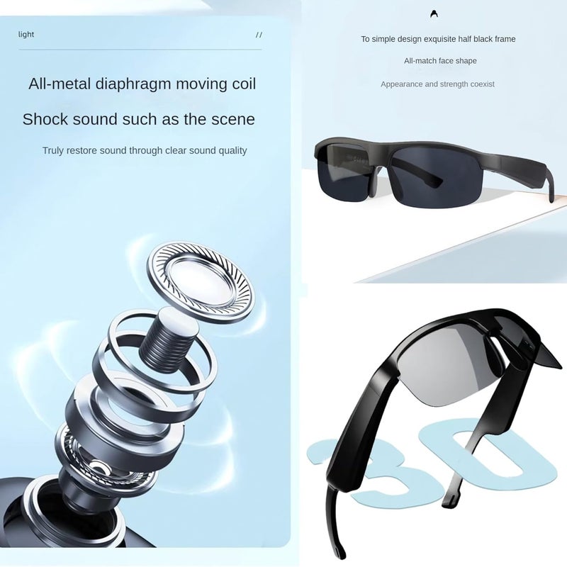 نظارات برو ذكية بلوتوث سماعات الأذن  نظارات شمسية لاسلكية للموسيقى والمكالمات ومساعد الصوت  حماية الأشعة فوق البنفسجية ، ميكروفون تقليل الضوضاء ، صوت مفتوح الأذن للقيادة ، ركوب الدراجات ، الرياضات في الهواء الطلق - Image 4