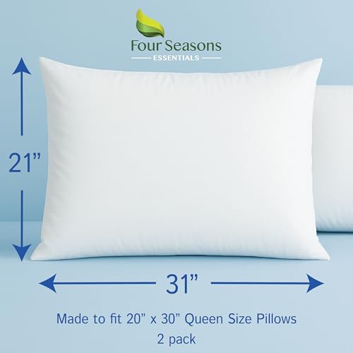 Four Seasons Essentials Queen Size Waterproof Pillow Protectors (Set of 2) – Zippered Hypoallergenic Pillowcase Cover Allergen Dust Proof Encasement - Image 2
