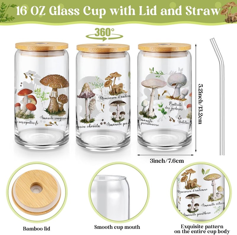 FoldTier 3 Pcs Plant Lover Gifts for WomenFloral Themed Gifts for GardenersMomAesthetic Flower Canvas Tote Bag16 oz Coffee Cup with Straw LidMakeup Bag for Baby ShowerWeddingWhiteMushroom  - Image 3