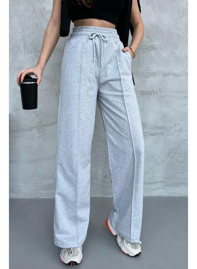 Mmetalic Women's Seasonal Loose-Fit Wide-Leg High-Waist Gray Sweatpants