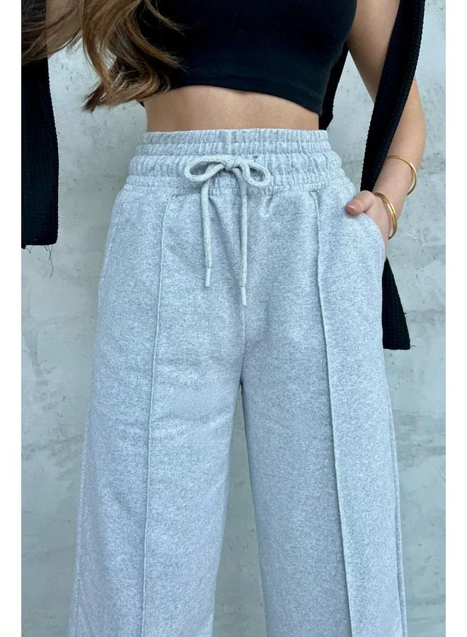 Mmetalic  Women's Seasonal Loose-Fit Wide-Leg High-Waist Gray Sweatpants for Women | Best Price UAE