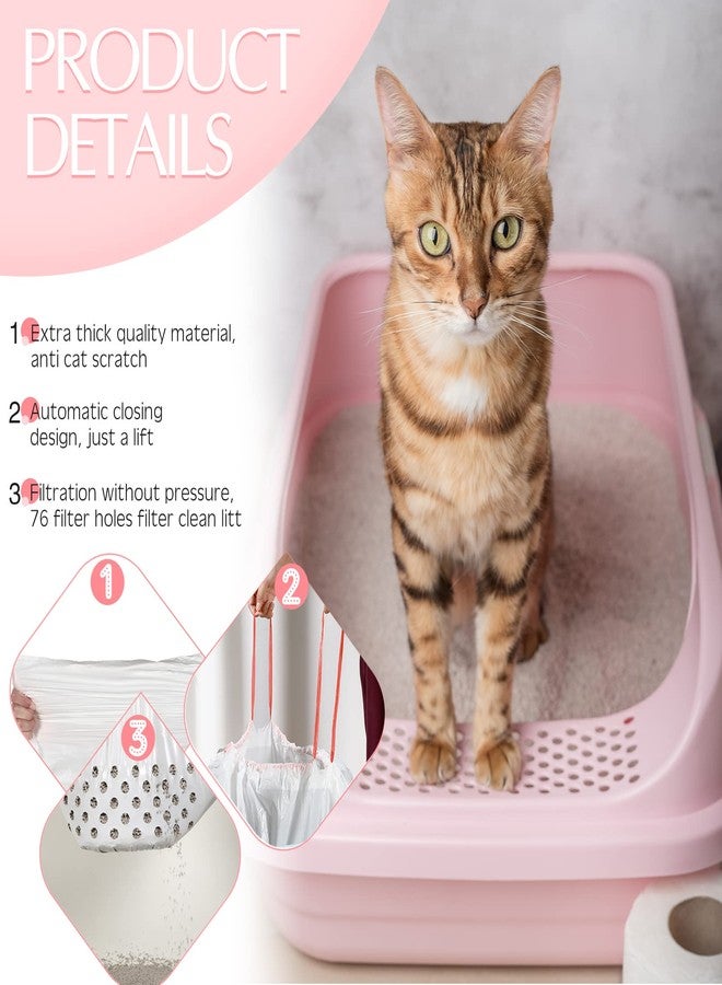 Sabary 56 Count Sifting Cat Litter Bags Jumbo Thick Cat Litter Box Liners with Holes Disposable Extra Large Feline Pan Liners with Drawstring Scratch Resistant Quick Clean for Kitty Litter Box,36 x 18 Inch - Image 3