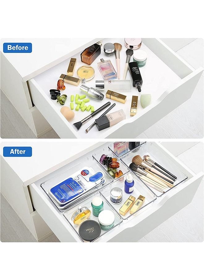 Arabest 9 Pcs Desk Drawer Organizers Trays Set Clear Plastic Storage Bins Bathroom Drawer Tray Dividers Vanity Trays Organizer for Bedroom Dresser Makeup Kitchen Utensil Office  - Image 2