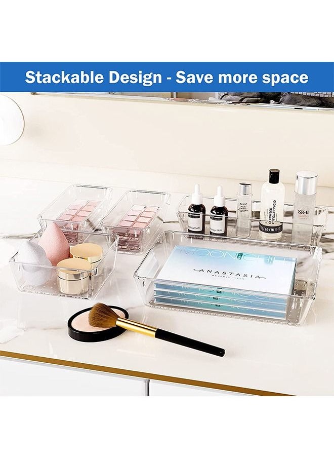 Arabest 9 Pcs Desk Drawer Organizers Trays Set Clear Plastic Storage Bins Bathroom Drawer Tray Dividers Vanity Trays Organizer for Bedroom Dresser Makeup Kitchen Utensil Office  - Image 3