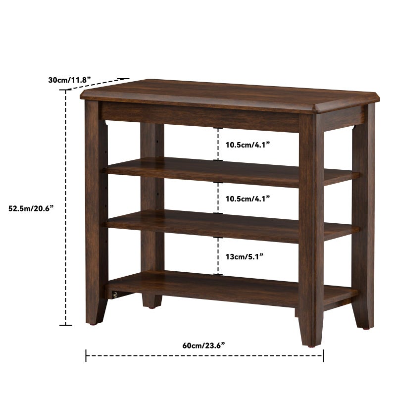 Taitiy Shoe Bench Storage Rubberwood, Entryway Bench with 3-Tiers Height Adjustable, Shoe Rack Front Door Entrance Organizer for Hallway Living Room, Mudrooms, Walnut,23.6" - Image 2
