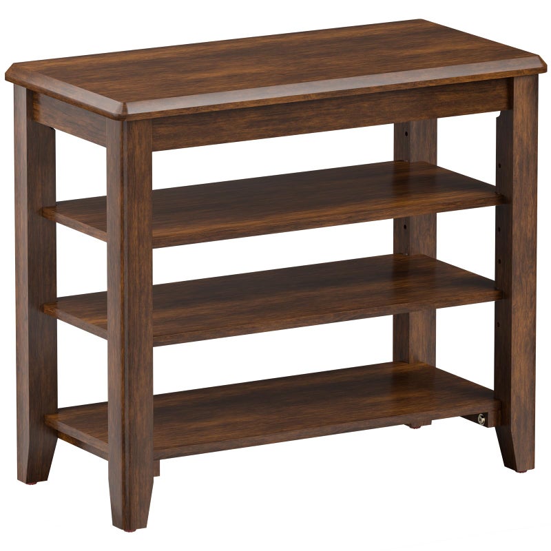 Taitiy Shoe Bench Storage Rubberwood, Entryway Bench with 3-Tiers Height Adjustable, Shoe Rack Front Door Entrance Organizer for Hallway Living Room, Mudrooms, Walnut,23.6" - Image 1
