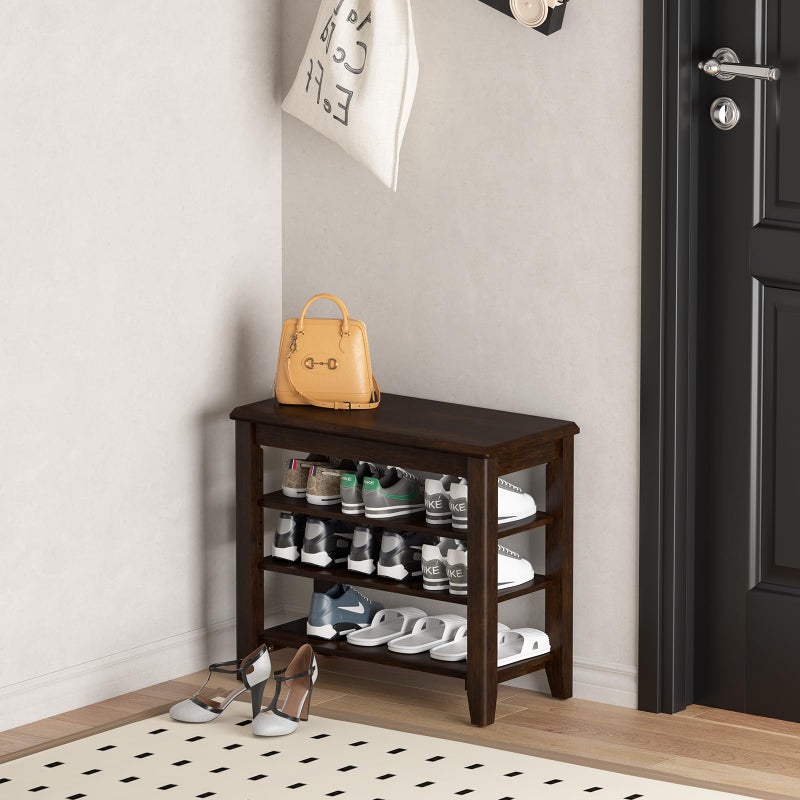 Taitiy Shoe Bench Storage Rubberwood, Entryway Bench with 3-Tiers Height Adjustable, Shoe Rack Front Door Entrance Organizer for Hallway Living Room, Mudrooms, Walnut,23.6" - Image 3