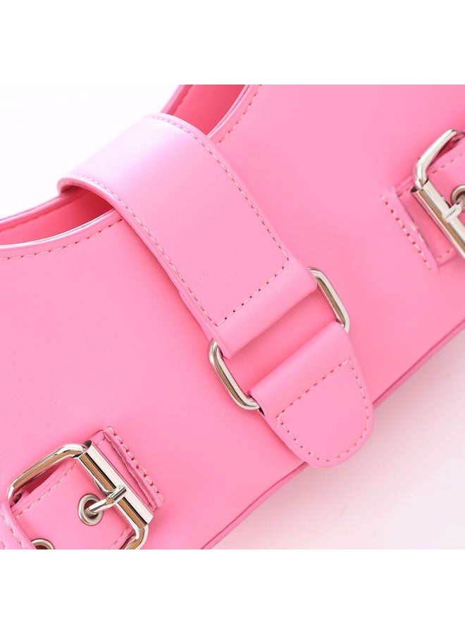 Decorative Multi-Belted Leather Shoulder Bag - Pink